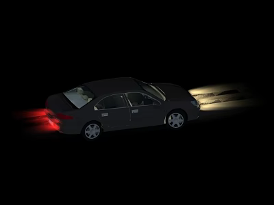 Black Sedan Car Driving At Night With Bright Headlights And Taillights 3d model