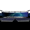 Modern Tech Stage Design With Blue Lighting Large Screen And Seats Arrangement 3d model