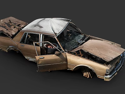 Old Rusted Damaged Car With Open Doors And Broken Body Parts 3d model