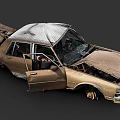 Old Rusted Damaged Car With Open Doors And Broken Body Parts