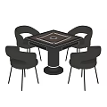 Modern Black Entertainment Table With Four Leather Chairs Curved Backrest And Metal Base