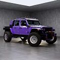 Purple Off Road Car With Large Tires And Roof Lights In Studio Setting