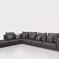 Modern Gray Leather Sectional Sofa With Multiple Soft Cushions For Living Room 3d model