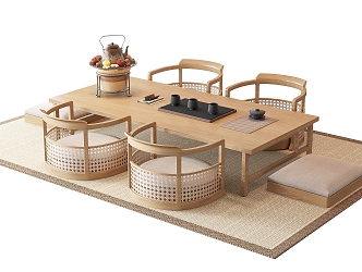 Japanese Tea Table and Chair Tatami Tea Table and Chair Combination 3d model