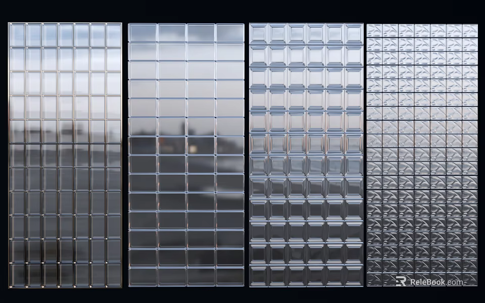 Textured Glass Wall Panels With Various Patterns And Modern Design Elements 3d model 