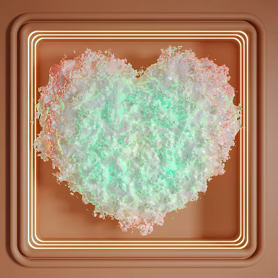 Heart Shaped Art Installation With Green Pink Hues And Golden Frame Design 3d model