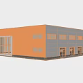 Modern Industrial Factory Building With Glass Curtain Walls Metal Exterior Multiple Windows And Entrance Area