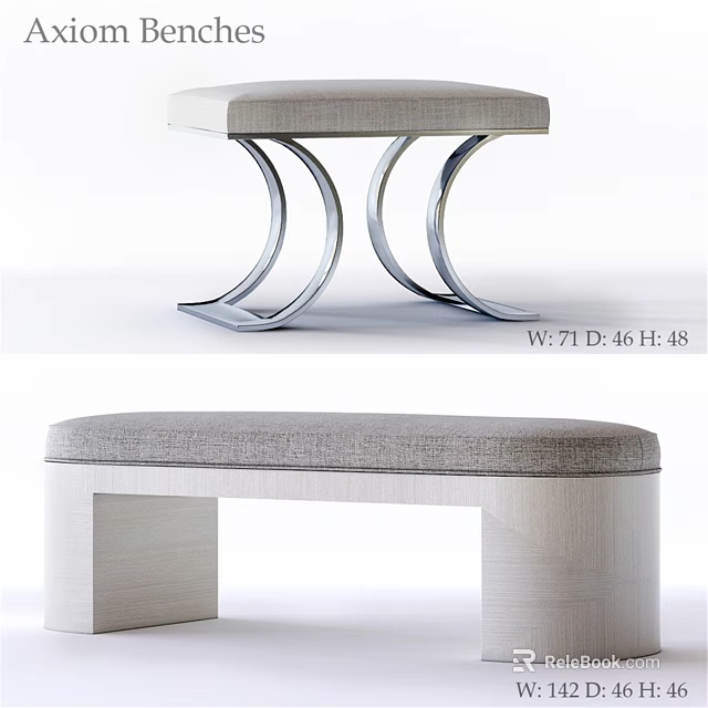 Modern Sofa Bench Designs With Metal Curved Legs And Wooden Frame Upholstered Seats 3d model 