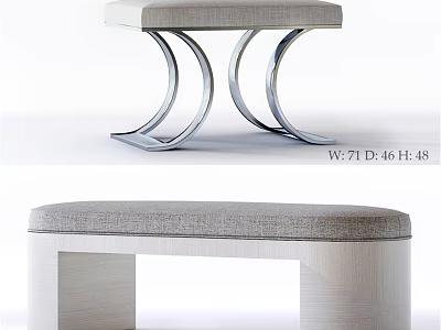 Modern Sofa Bench Designs With Metal Curved Legs And Wooden Frame Upholstered Seats 3d model