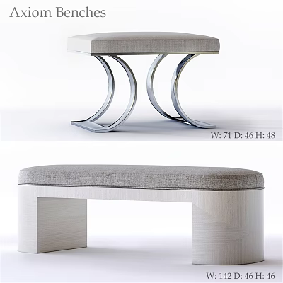 Modern Sofa Bench Designs With Metal Curved Legs And Wooden Frame Upholstered Seats 3d model