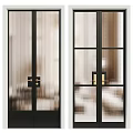 Modern Double Doors With Black Frame Glass Panels And Golden Handles Design