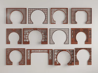 Wooden Room Dividers With Various Carved Patterns And Different Shapes For Interior Decor 3d model