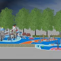 Outdoor Children's Playground Play Equipment With Slides Climbing Frames Water Sprinklers And Colorful Floors