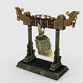 Ancient Chinese Bronze Chime Bell With Dragon Shaped Decorations Ornate Base And Intricate Carved Patterns