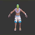 Shirtless 3D Character Model With Blonde Hair Blue Flower Lei Black Gloves And Yellow Sandals