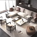 Modern Living Room Sofa Coffee Table Set With Pillows Chairs Side Tables And Area Rug