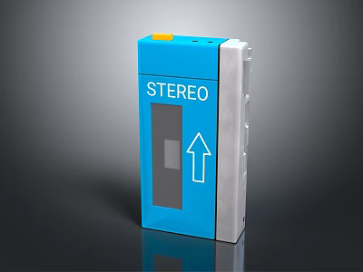 Blue Stereo Digital Device With Cassette Slot And Function Arrow Design 3d model