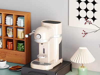 Elegant Modern Dining Table And Chair Set With Wooden Shelf Table Lamp And Coffee Cup 3d model