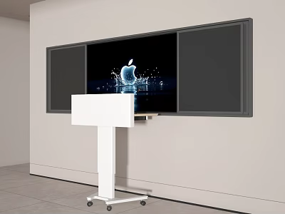 White Mobile Podium With Large Screen Showing Apple Logo And Water Splash 3d model