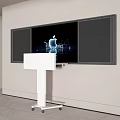 White Mobile Podium With Large Screen Showing Apple Logo And Water Splash