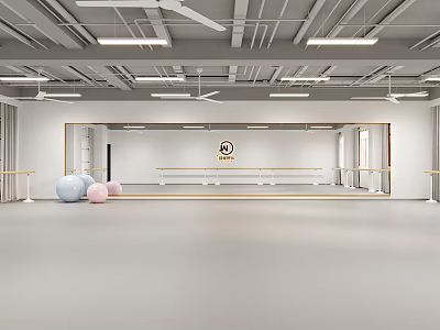 Spacious Sports Fitness Dance Studio With Barre Mirrors And Exercise Balls 3d model