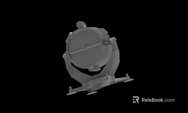 Gray Industrial Mechanical Device With Circular Main Body And Support Stand 3d model 