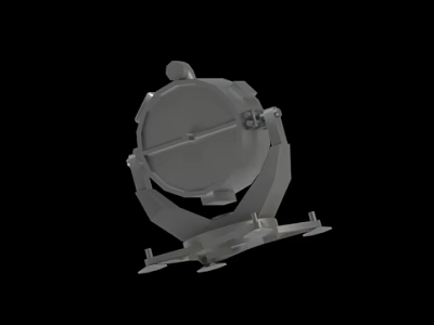 Gray Industrial Mechanical Device With Circular Main Body And Support Stand 3d model