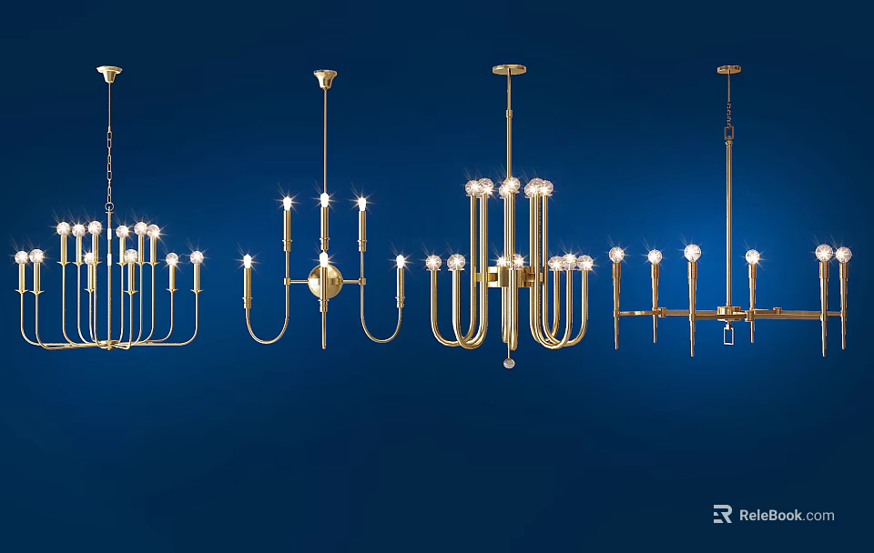 Golden Chandeliers Featuring Multiple Modern Stylish Designs And Decorative Elements 3d model 