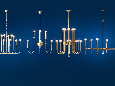 Golden Chandeliers Featuring Multiple Modern Stylish Designs And Decorative Elements 3d model