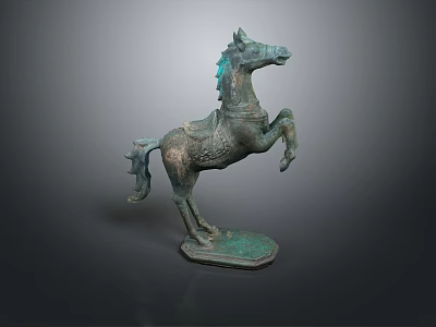 Bronze Horse Sculpture Intricate Carvings Standing Pose Rearing Legs Decorative Saddle And Square Base 3d model