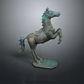 Bronze Horse Sculpture Intricate Carvings Standing Pose Rearing Legs Decorative Saddle And Square Base