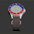 Stylish Watch with Brown Strap White Dial Red and Blue Bezel and Numerical Indices