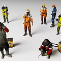 Workers in Various Colored Safety Uniforms Wearing Hard Hats and Tools