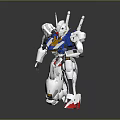 Futuristic Robot Character With Detailed Mechanical Design White Blue Red Crouching Pose