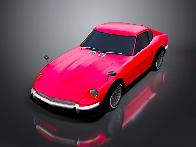 Red Vintage Sports Car With Sleek Design Black Windows And Silver Wheels On Reflective Surface 3d model