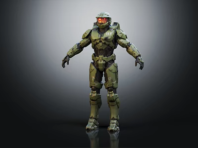 Futuristic Green Armored Sci Fi Character With Helmet And Tactical Armor Details 3d model