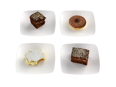 Delicious Assorted Desserts on White Square Plates with Chocolate and Cream Toppings 3d model