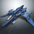 Blue Sci-Fi Spaceship With Sleek Design Futuristic Wings And Orange Cockpit Accents