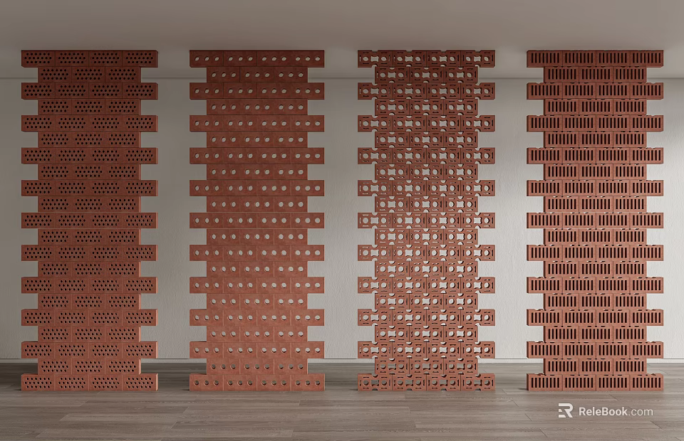 Red Brick Decorative Partitions With Perforated Patterns For Modern Interior Design 3d model