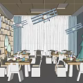 Bright Kindergarten Interior With Bookshelves Airplane Models Chalkboard Wall And Tables Chairs