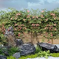 Modern courtyard landscape stone fence fence trumpet creeper green plant wall 3d model