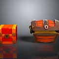 Orange Wooden And Decorative Metal Accent Chests With Clasps And Golden Lining