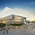 Modern Architectural Building With Unique Reticulated Roof Structure Water Reflection And Cloudy Sky Public Venue