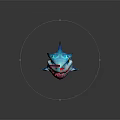Blue Spiked Shark Game Movie Character with Yellow Eyes and Red Sharp Teeth
