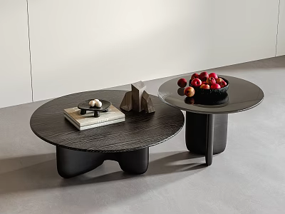 Modern Black Coffee Tables With Books Decorative Items And Fruit Bowl In Living Room 3d model