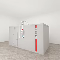 Public Facility Gray Fire Box With Red Stripes Doors And Emergency Safety Sign