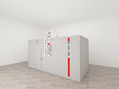 Public Facility Gray Fire Box With Red Stripes Doors And Emergency Safety Sign 3d model