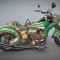 Green Vintage Motorcycle With Rustic Sidecar And Classic Retro Design Elements 3d model