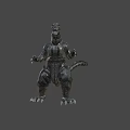 Black Giant Monster Standing With Textured Skin And Long Tail In Blurred Background