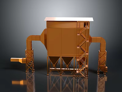 Industrial Dust Collector Equipment with Orange Body White Top Pipes and Ladder for Industrial Processing 3d model
